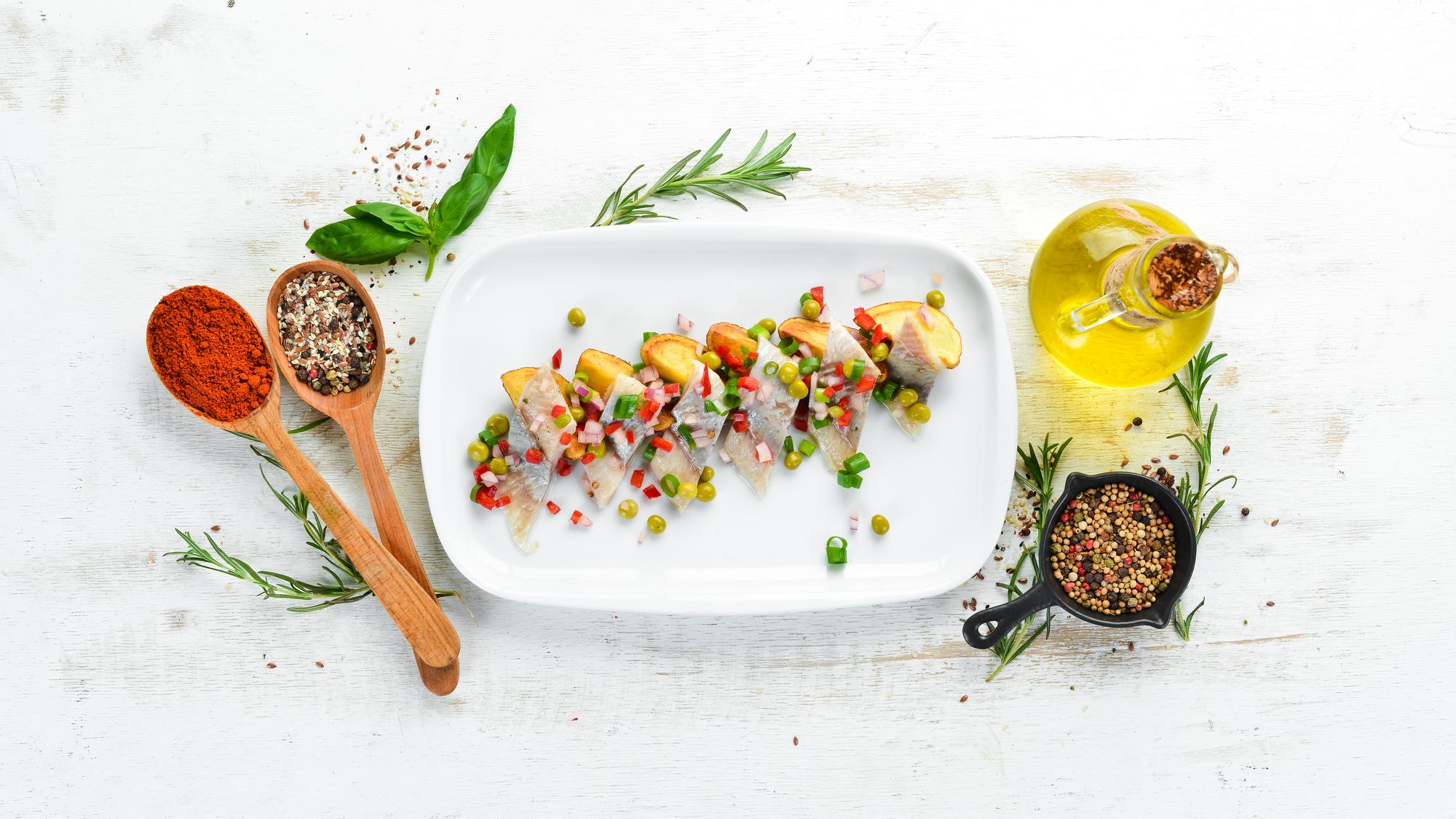 Plated seasonal dish on a wooden table